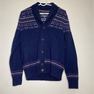 Tommy Hilfiger Cardigan Luxury Blend Vintage Button Down Navy Snowflake Men's S
